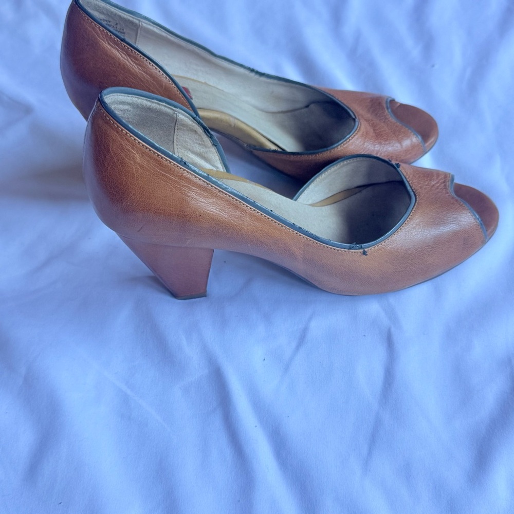 Miz Mooz Tan Peep-Toe Heels - Picture 5 of 10